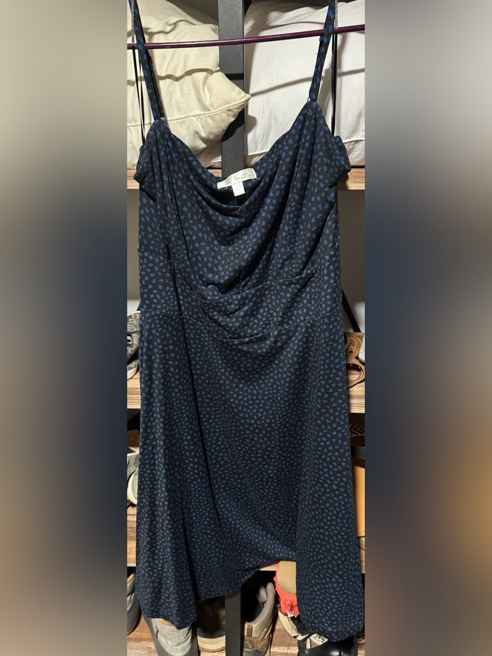 nine britton Navy Slip Midi Dress with Blue Dot Pattern